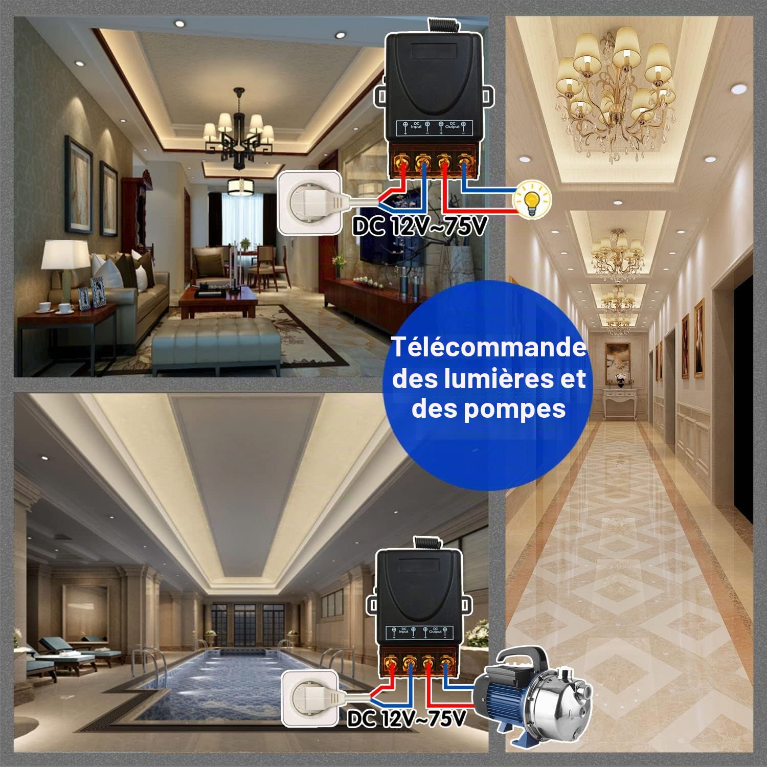 DieseRC Commutateur de télécommande sans fil 433Mhz Contrôle radio DC 12V 24V 36V 48V 12V-75V 40A Relais récepteur et émetteur porte-clés pour l'éclairage des appareils ménagers de la pompe à eau