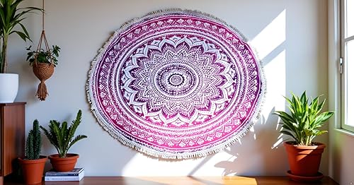 Miniatura 8 de Tapiz redondo de playa con mandala, manta hippie de algodón indio, bohemio, grande, decoración del hogar, tapete de yoga, meditación, picnic, manta