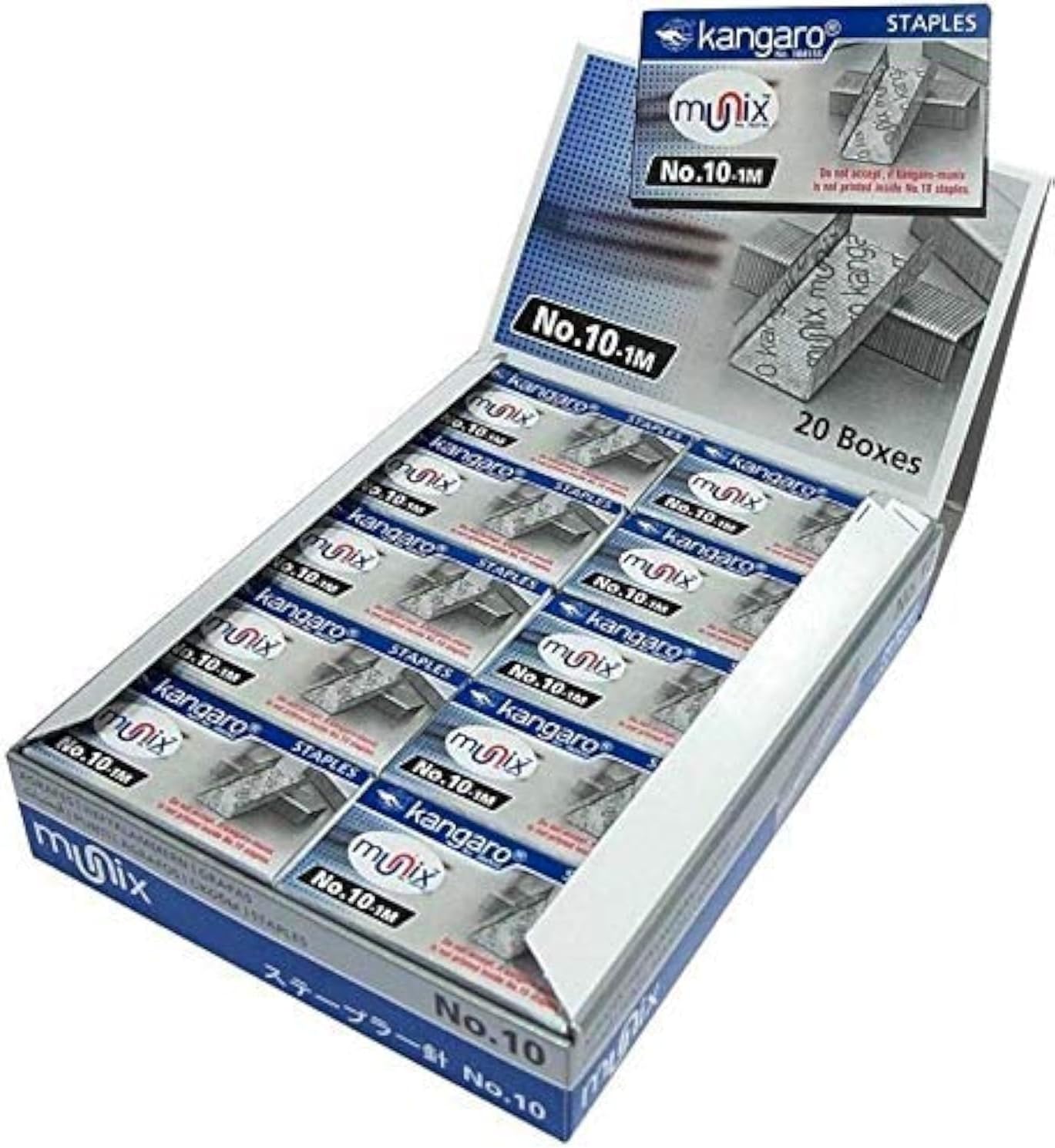 Kangaro Desk Essentials NO. 10-1M Heavy Duty Steel Wire Staple Pins | 1000 Staples | Perfect for Office, Home & School | Pack of 20
