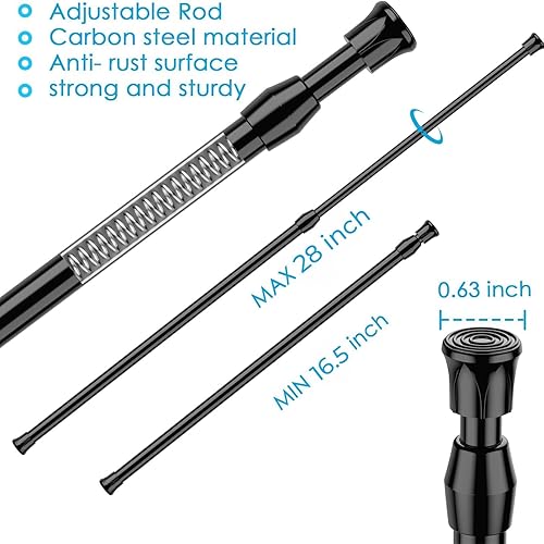 Vista 46 de 1 barra de cortina de tensión para ventanas de 27 a 50 pulgadas, barras de tensión de resorte, barras de cortina negras, barra de resorte ajustable