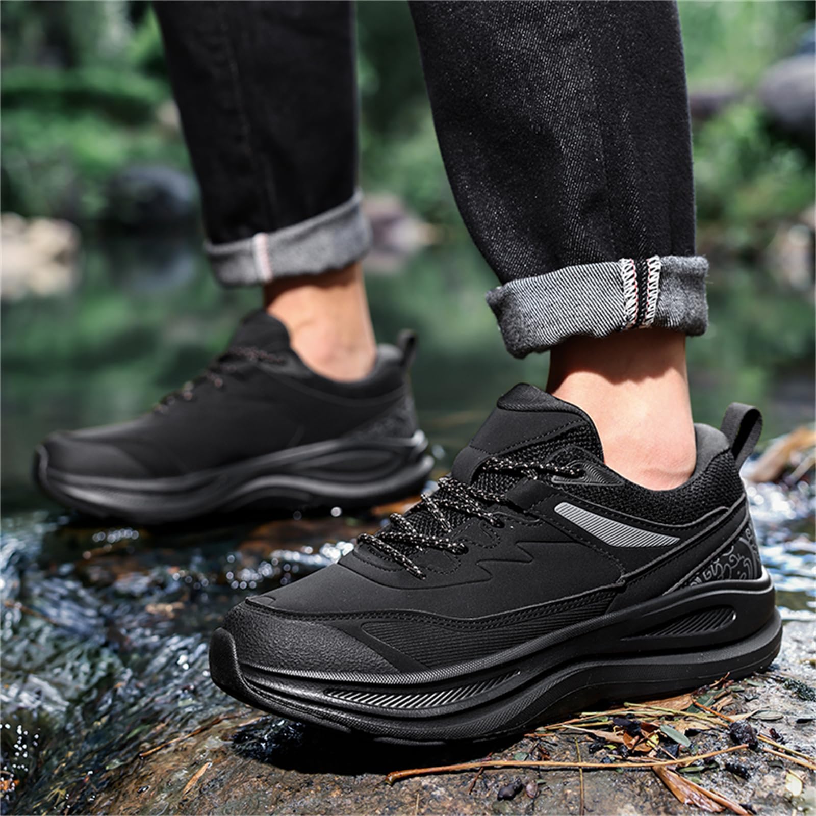 JiuQing Herren Chunky Wanderschuhe Leichte Low Rise Trail Running Camping Schuhe Für Outdoor Casual