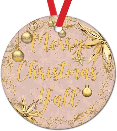 Miniatura 60 de Tree Decoration Ornaments Merry Christmas Y'all Holiday Present Ceramic Xmas Tree Ornament Gold Snowflake Ball Wreath Christmas Decorations Gift