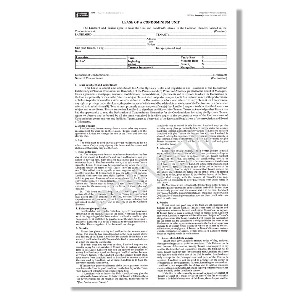 Amazon.com : Blumberg New York Legal Forms (Form 101 Plain English 4 Pages  24 per pkg, Lease of a Condominium Unit) : Office Products