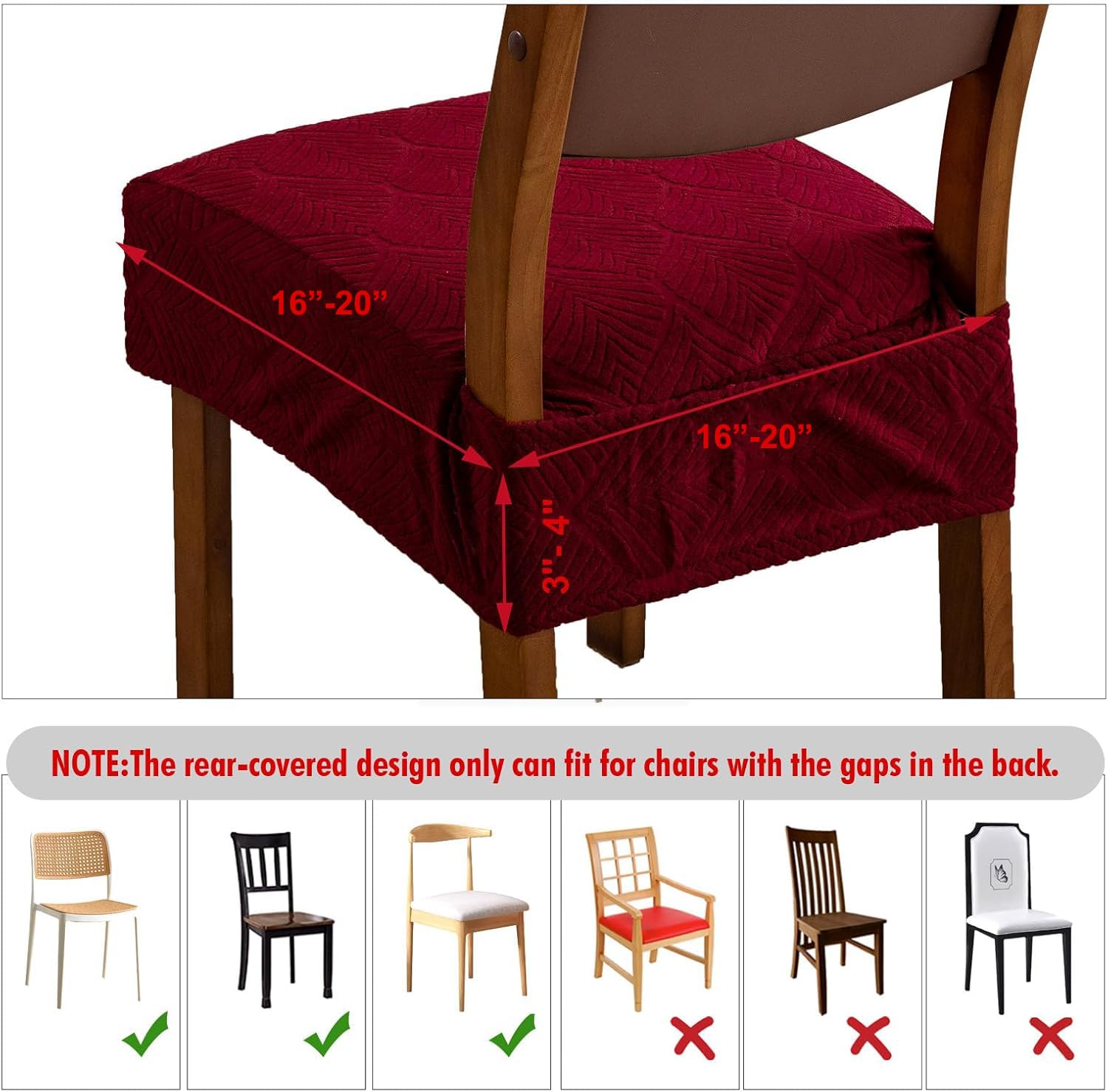 Set di 6 coprisedili rimovibili e lavabili per sedie da pranzo, in tessuto jacquard elasticizzato