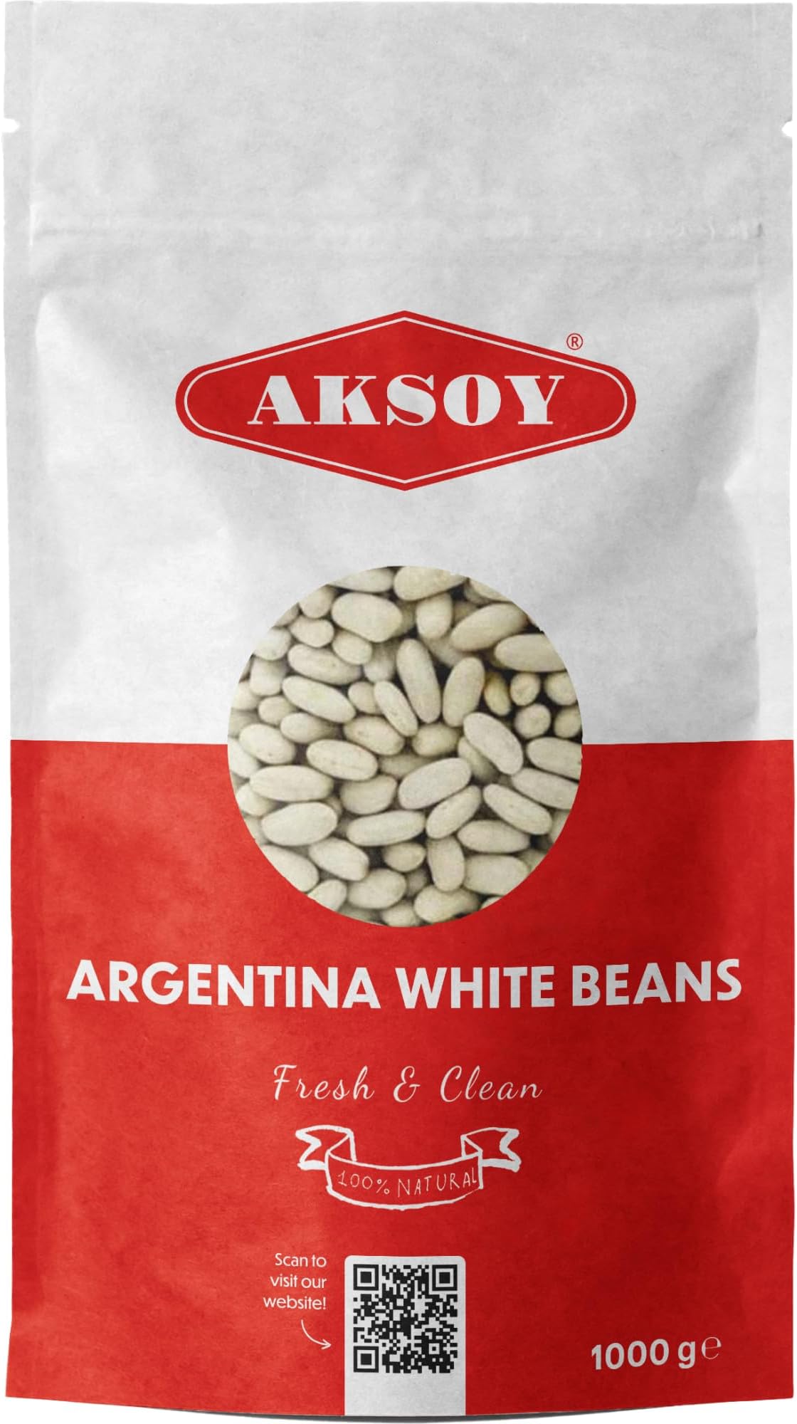 Aksoy Argentina White Beans 1KG | Perfect for Stews, Soups, Salads & Casseroles | Non-GMO, High in Protein & Fiber, Ideal for Plant-Based & Mediterranean Dishes (Packaging May Vary)