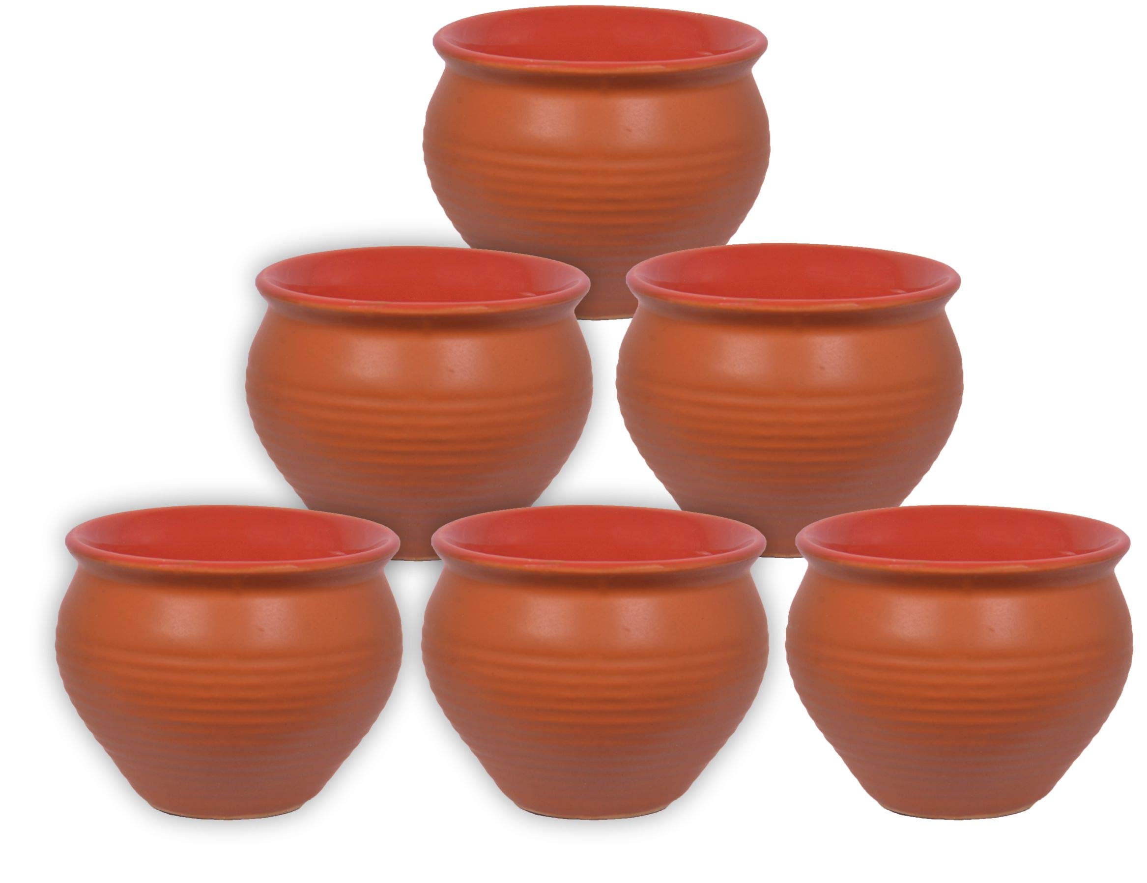 Risty ShopCeramic Mini Kulhad Cup - Set Of 6, Pottery Brown, 80-120 ml