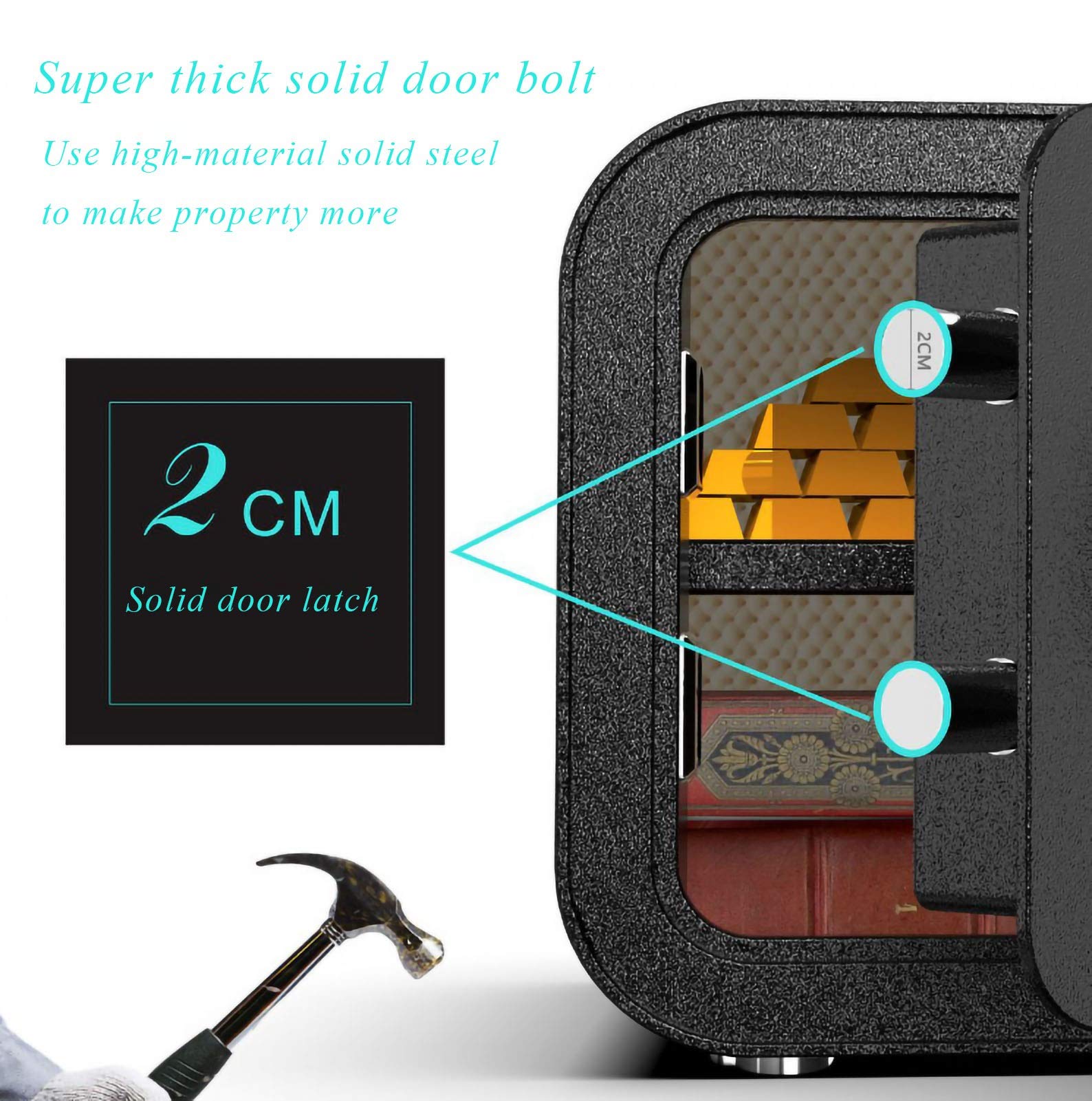Cajas Fuertes de Alta Seguridad con Huella Dactilar y Cerradura, Cajas de Seguridad para Dinero, joyería, de Efectivo para Caja Fuerte de Acero para Oficina en casa