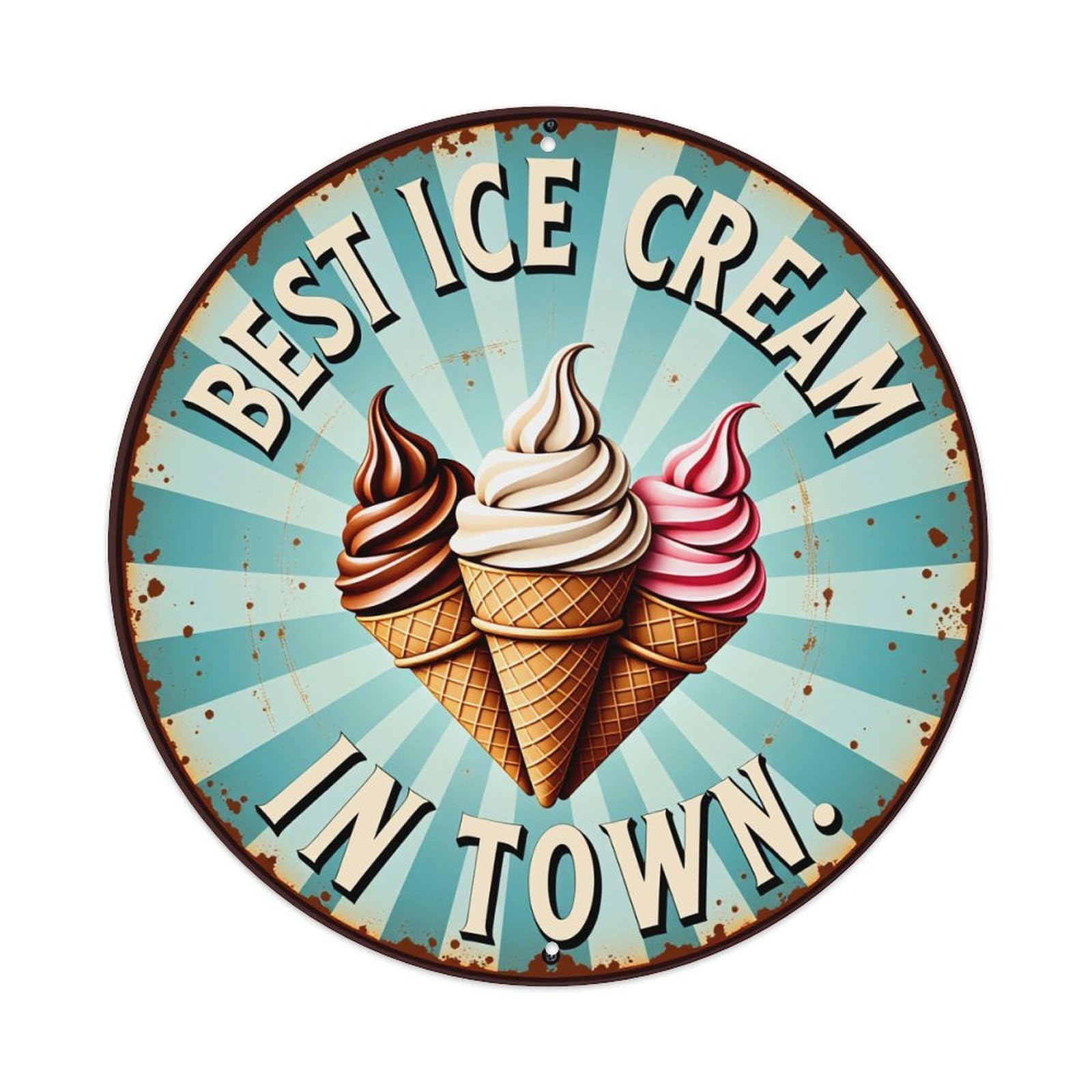 Best Ice Cream In Town Round Tin Sign Vintage Style Metal Sign Home Bar Garden Wall Plaque Decor Metal Poster 8x8 Inch