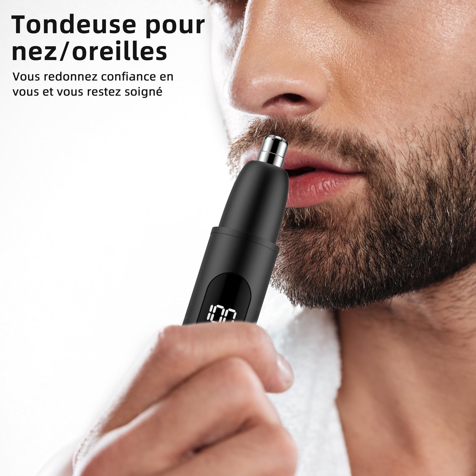 Tondeuse pour les poils de nez, tondeuse sans fil pour le nez et les oreilles avec ligne de charge de type C, voyant lumineux pour les hommes et les femmes (Noir)
