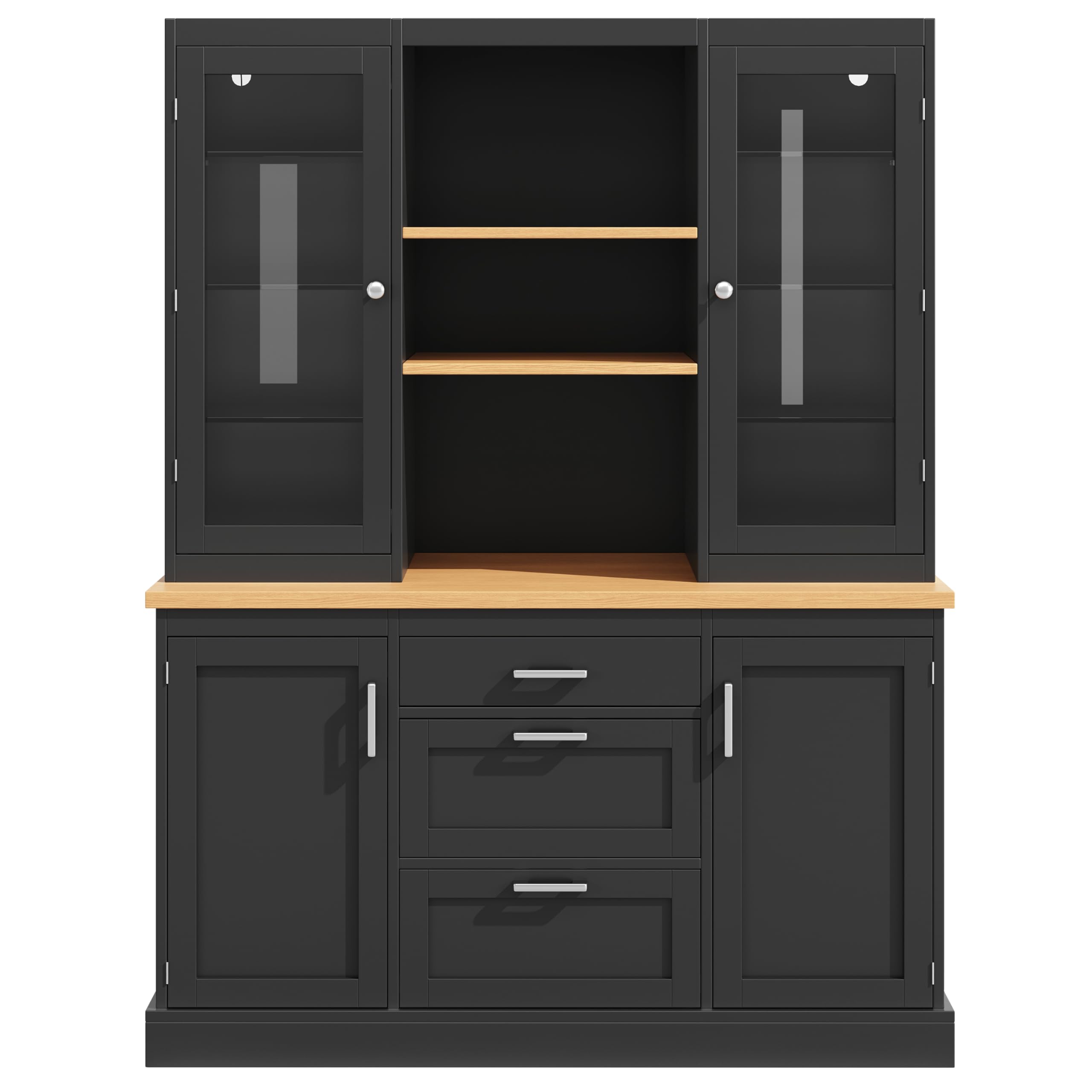 Armoire de cuisine avec plan de travail - Armoire de buffet avec étagères réglables - Éclairage LED contrôlé par application - Armoire haute polyvalente pour cuisine et salon - 140 × 40 × 185 cm (noir