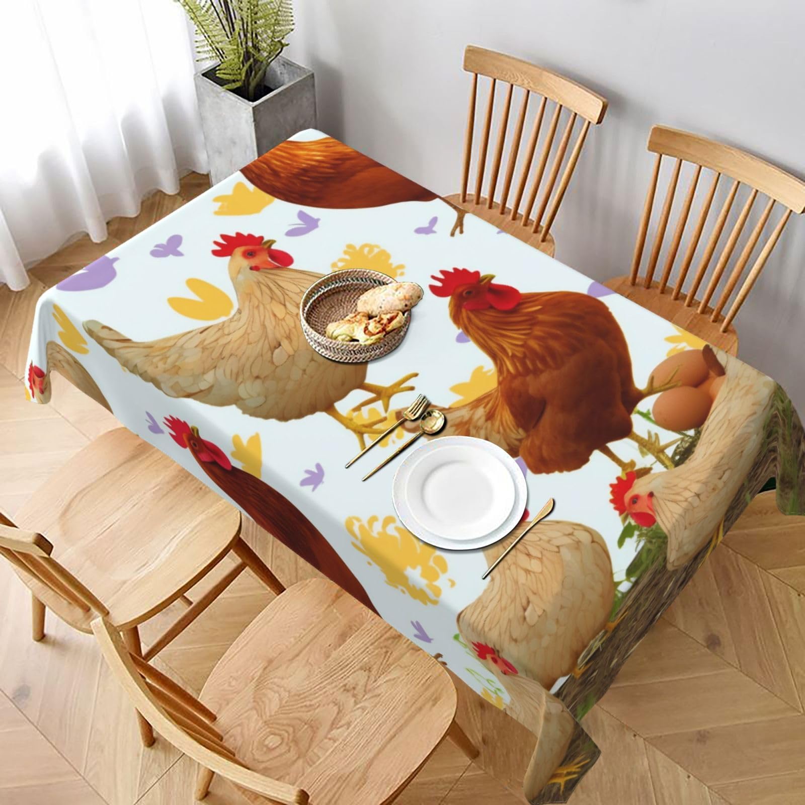WPKJU A Brood of Chickens Printed Tablecloth 60x90 in Water Resistant Table Cover Washable Rectangle Table Cloth for Dining Tables