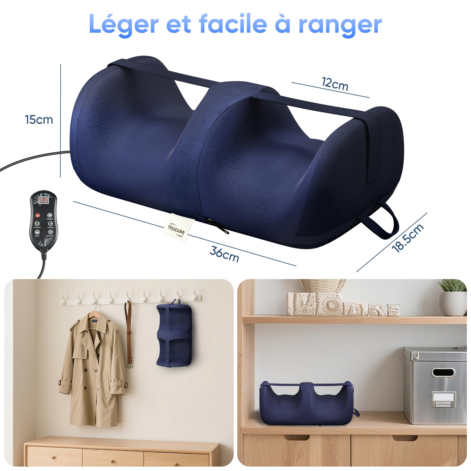 Tisscare Appareil de Massage Shiatsu 4-en-1 Pieds avec Chaleur et Télécommande - Masseur Pieds Électrique pour Douleur et Circulation, Léger et Portable, Cadeau Parents