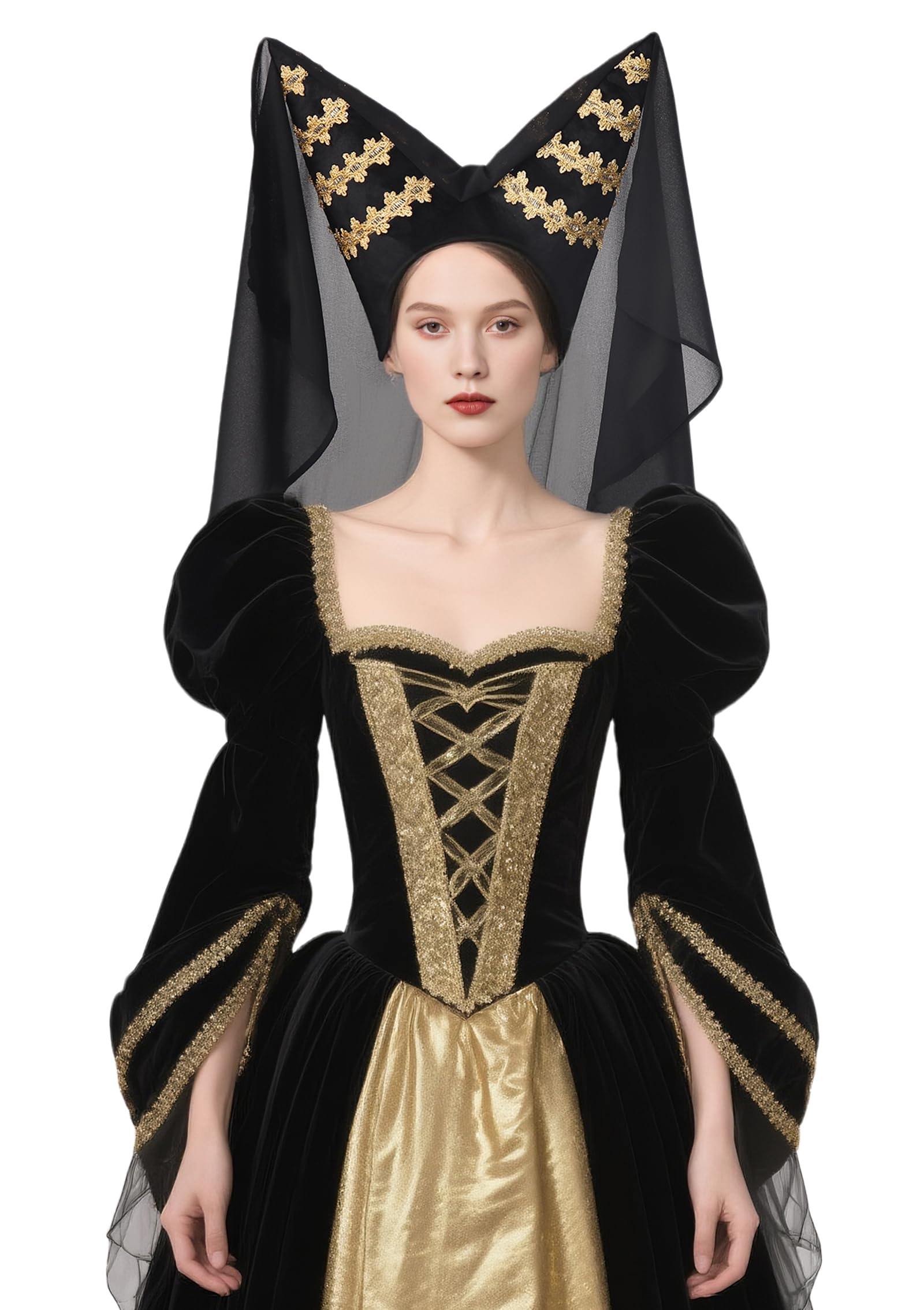 ANINECT Medieval Women Hennin Hat with Veil for Renaissance Festivals Halloween, Ivory, Usual