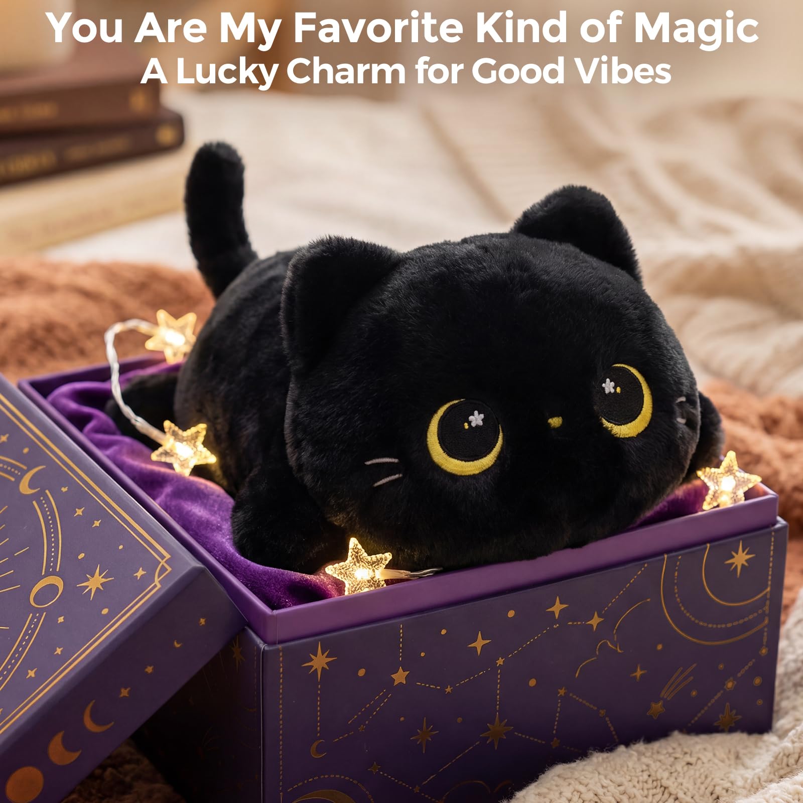 Mewaii Peluche Cuscino Kawaii Stitch Peluche Gatto Nero Giocattolo Abbraccio Animali di Peluche Natale Compleanno Regalo per Ragazze Ragazzi 33CM