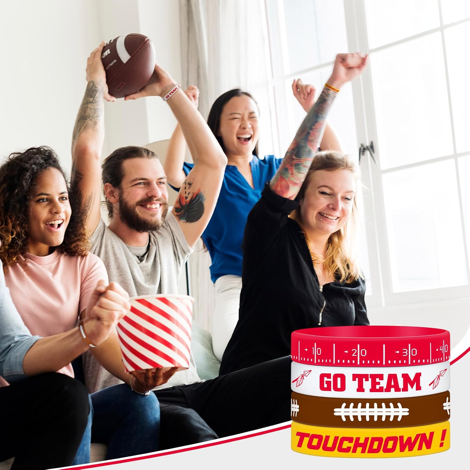 Deekin 32 Pcs Football Wristband Silicone Bracelets Football Party Favor Bracelet Motivational Rubber Bracelets for Men Women Fan Party Favors Sport Theme Birthday Supplies Gifts(Bright) - Image 4