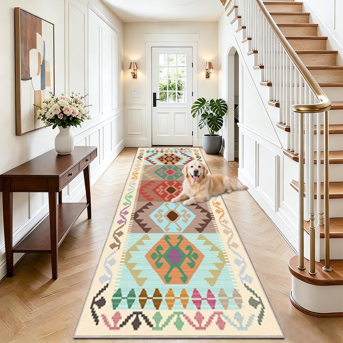 AYHSMNOU Hallway Runner Rug Non Slip 50 x 120cm Narrow Hall Runner Rug Kitchen Runners Rugs Washable Extra Long Low Profile Floor Rug Carpet Runner for Kitchen Hallway Corridor Entryway Laundry Room
