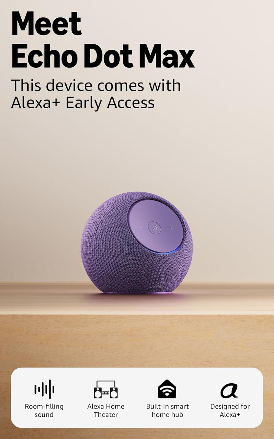 Amazon Echo Dot Max (newest model), Alexa speaker with room-filling sound and built-in smart home hub, with Alexa+ Early Access, Amethyst