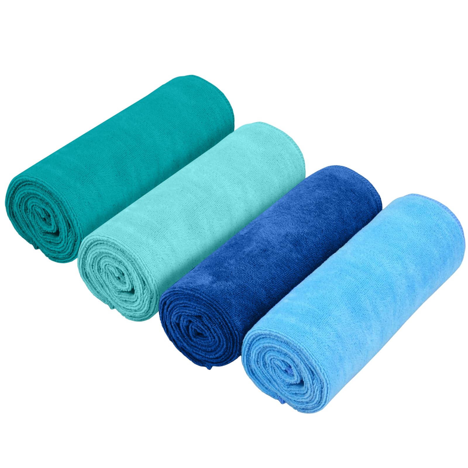 TW1TGOFT Gym Towels for Men Women - 4Pack Assorted Blue Shades, 75x35cm Microfibre Sports Towel Fast Drying & Super Absorbent Sweat Towels for Workout Yoga Camping Travel