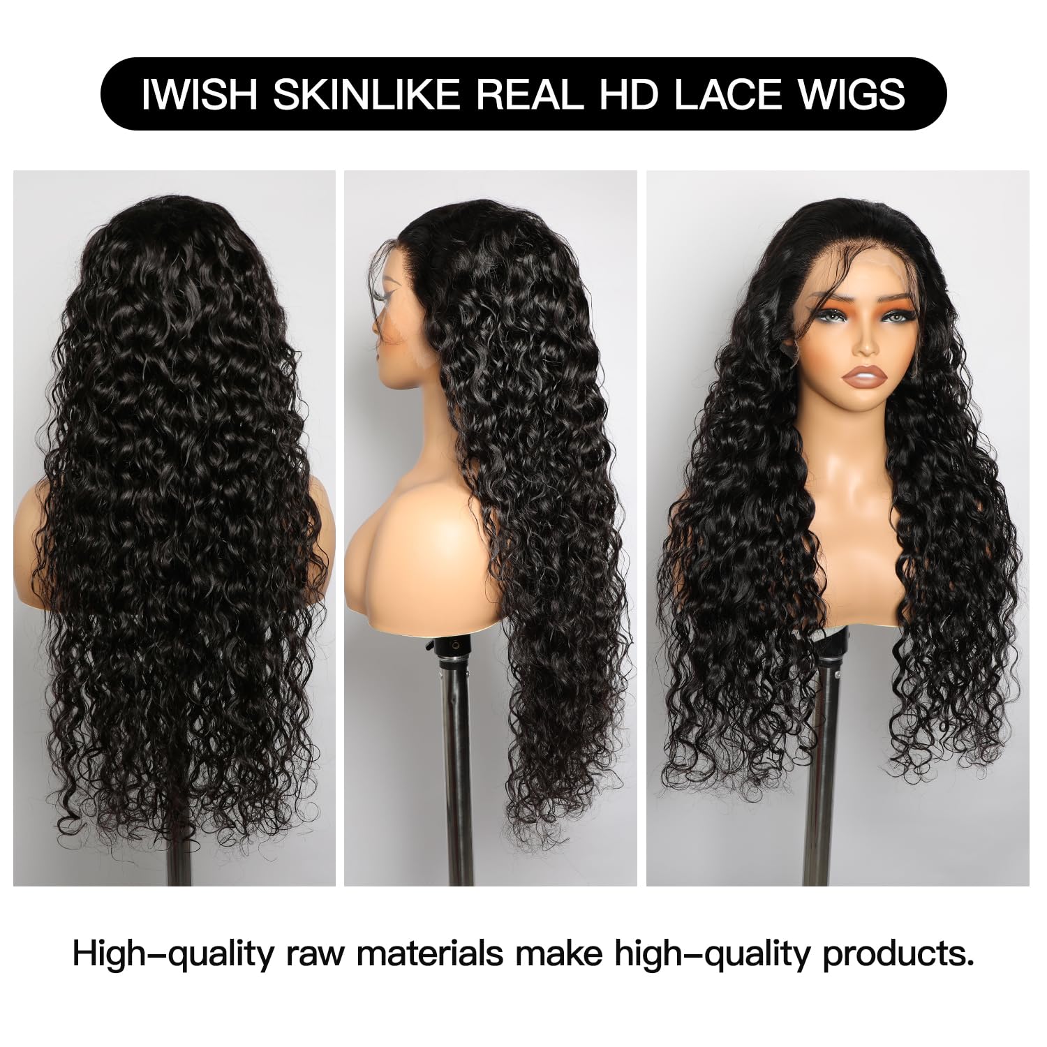 IWISH SKINLIKE HD Lace Wig 13x4 HD Lace Front Wigs Human Hair Pre Plucked Bleached Knots 210% Density Real 0.10mm Ultra-thin Invisible Lace Water Wave Human Hair Wigs For Women 26 Inch - Image 2