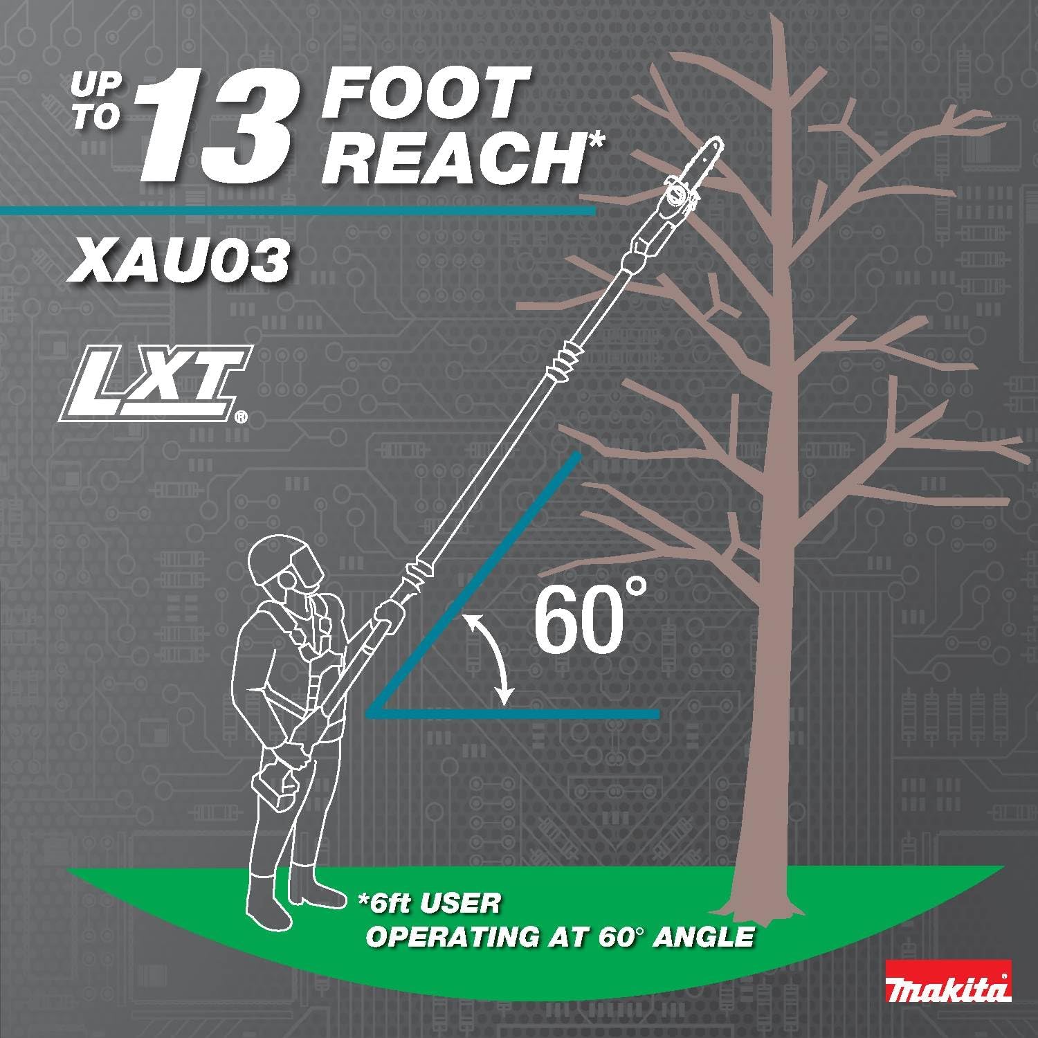 Makita XAU03Z 18V LXT® Lithium-Ion Brushless Cordless 8" Extendable Articulating Pole Saw, Tool Only