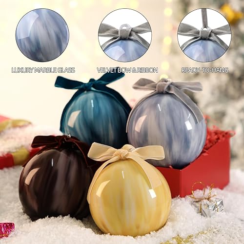 Miniatura 4 de Lanpn 4 adornos de bolas de cristal de Navidad para exteriores de 4 pulgadas, bolas grandes para árbol de Navidad con lazo, decoraciones gigantes de