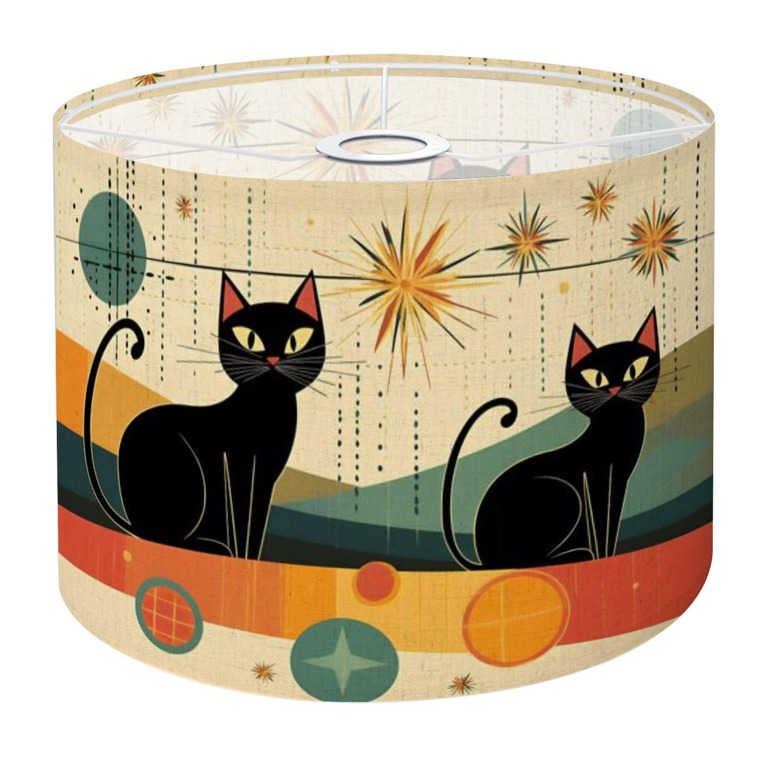 Drum Lamp Shade Large Lampshade Mid Century Black Cat Retro Atomic Starburst Modern Abstract for Floor Lamps Table Lamps Pendant Light Linen Lampshades Replacement Bedside Light Shades