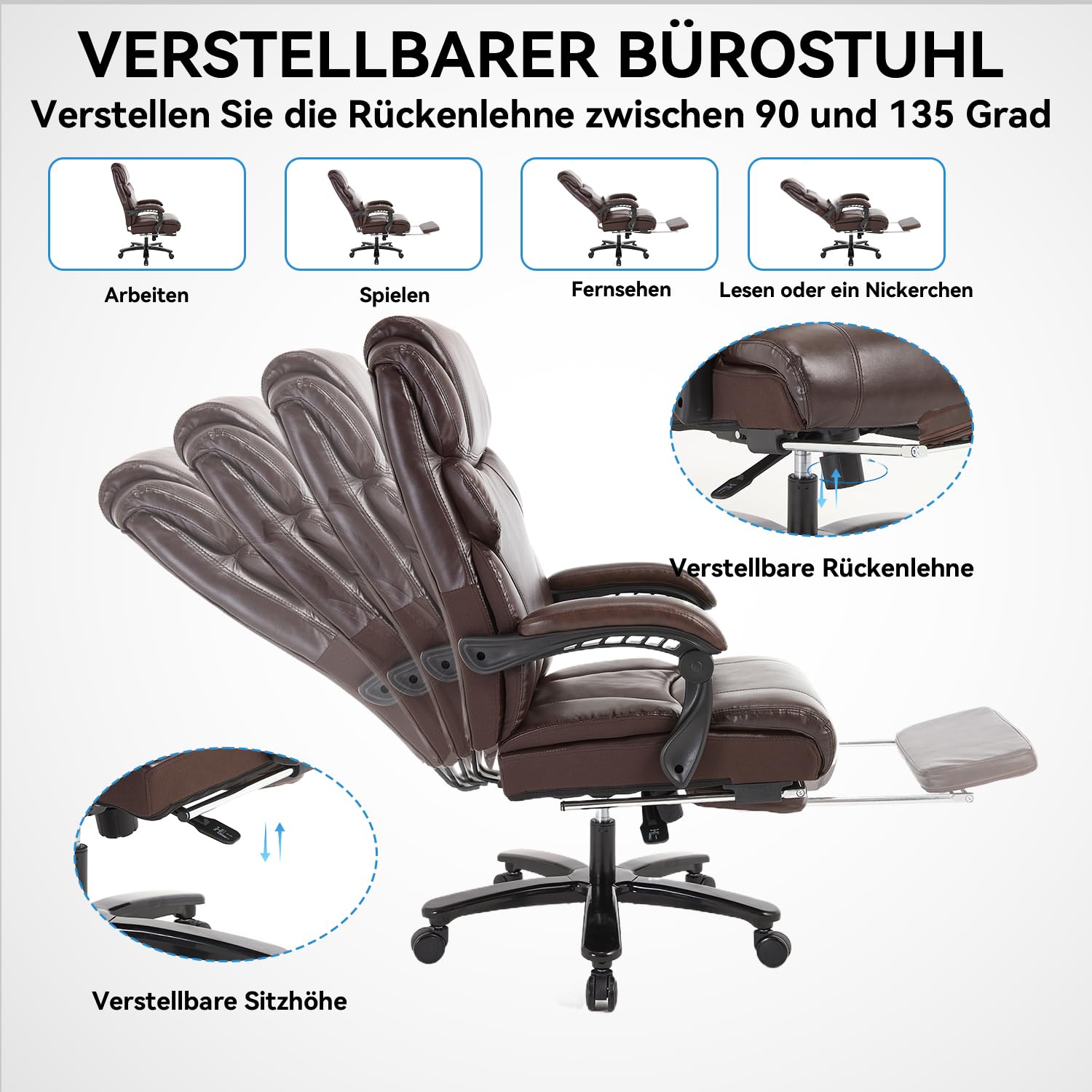 Bosmiller Bürostuhl Ergonomischer Chefsessel Bürostuhl 200 kg, Verstellbarer Rückenlehne, Hochklappbaren,Armlehnen,Elastisches Kissen für Homeoffice, Schreibtischstuh Büro,Weiß