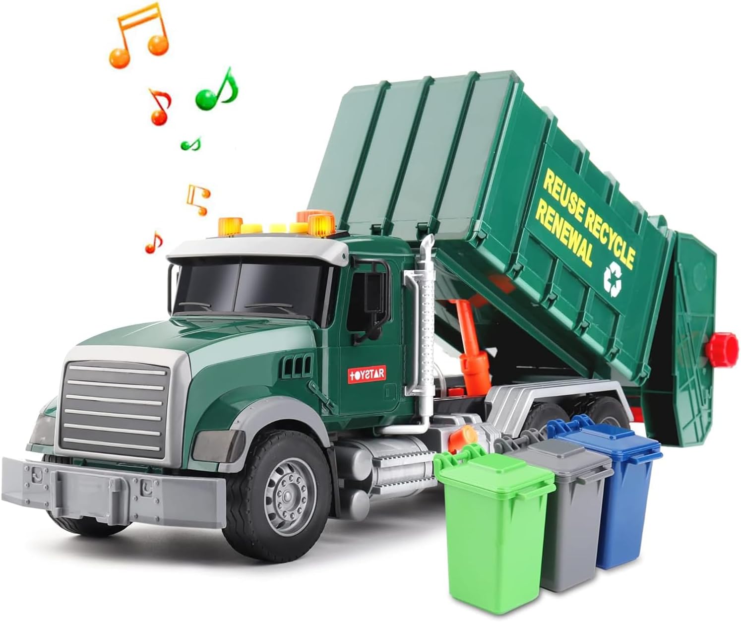 Toddler Toys for 3 + Years Old Boys, 15" Large Garbage Truck Toy,Friction Powered Waste Management Garbage Truck with Lights and Sounds,3 Rear Loader Trash Cans,Kids Gift