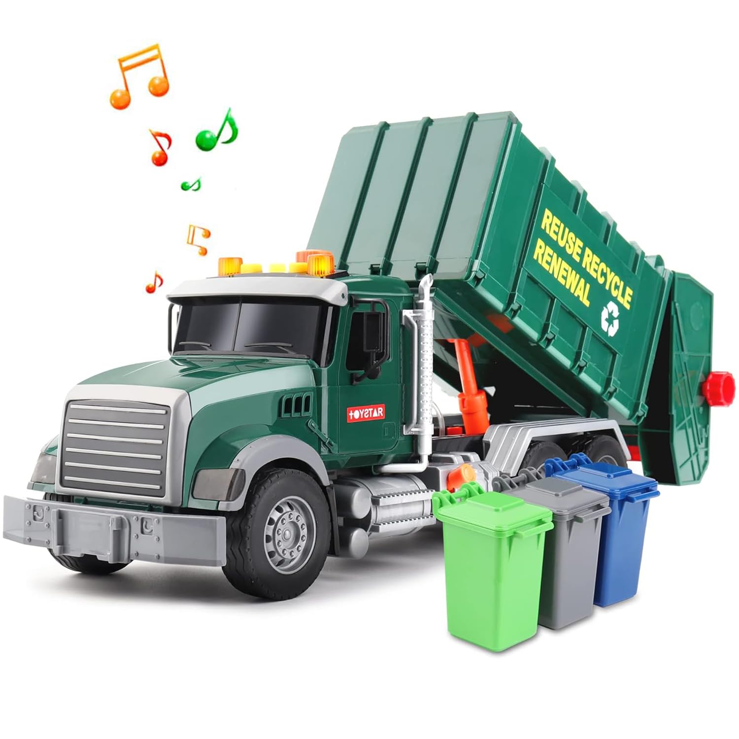 AquaFalcon Toddler Toys for 3 + Years Old Boys, 15" Large Garbage Truck Toy,Friction Powered Waste Management Garbage Truck with Lights and Sounds,3 Rear Loader Trash Cans,Kids Gift