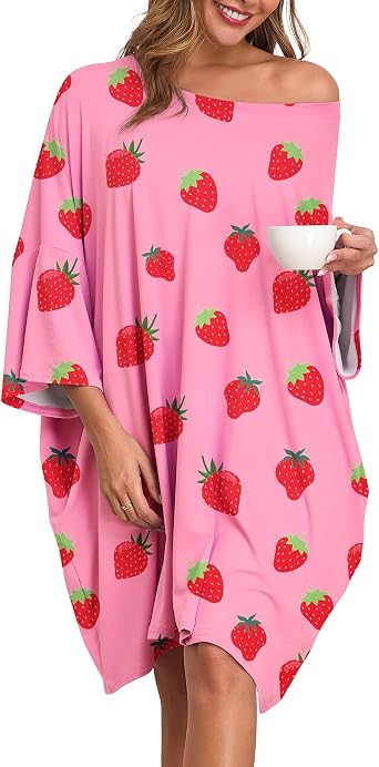Plus Size Nightgowns for Women Oversized Sleep Shirts lounge dress with Pockets Short Sleeve Pajamas Fit S-5XL