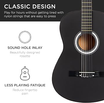 Best Choice Products 38in Beginner All Wood Acoustic Guitar Starter Kit w/Gig Bag, 6 Picks, Nylon Strings, Strap w/Pick Holder - Matte Black