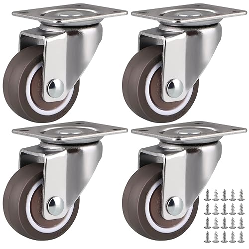 Skelang Rueda giratoria de 1.25 pulgadas, rueda silenciosa de perfil bajo con freno para gabinete, mesa auxiliar, estante de maceta, 4 piezas