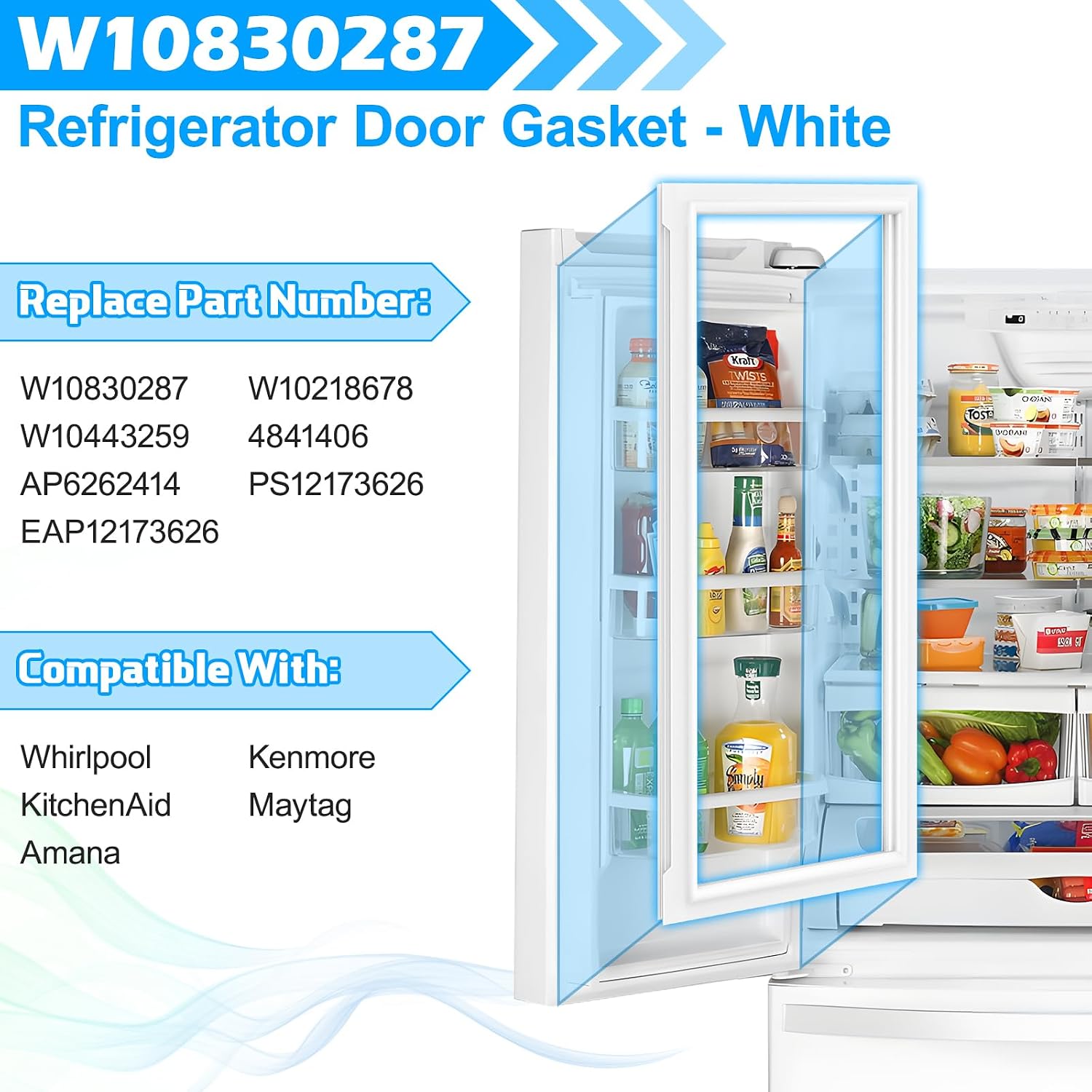 Upgraded W10830287 Refrigerator Door Gasket Compatible with Whirlpool Refrigerator Door Gasket Fridge Door Seal W10218678 W10443259 KitchenAid Maytag Kenmore Refrigerator Door Gasket Seal WRF532SMBW00