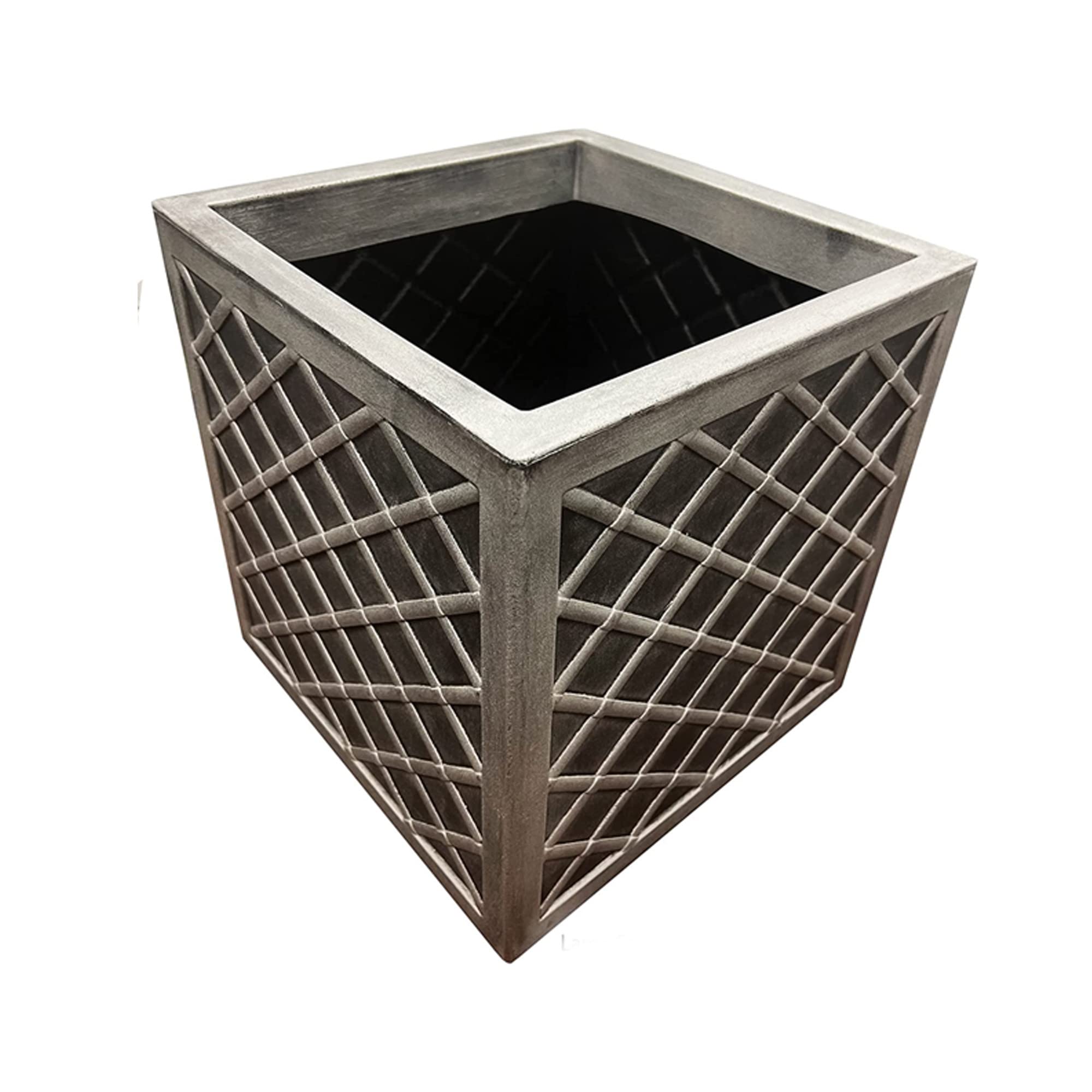 Pluto Packaging 2 Planters Trough Square Patio Planters Pewter Grey Large Garden Flower Pots Slate & Lazio Effect (2 Planters)