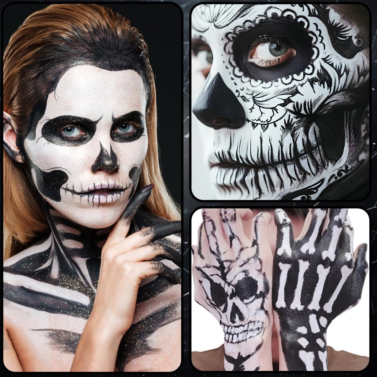 Makijaż na Halloween, 140 g, czarno-biały (70 g na sztukę), z 2 pędzlami + 2 pudrem pudru, farba do twarzy na Halloween, do makijażu teatralnego, szkieletu, zombie, wampira, makijażu karnawałowego