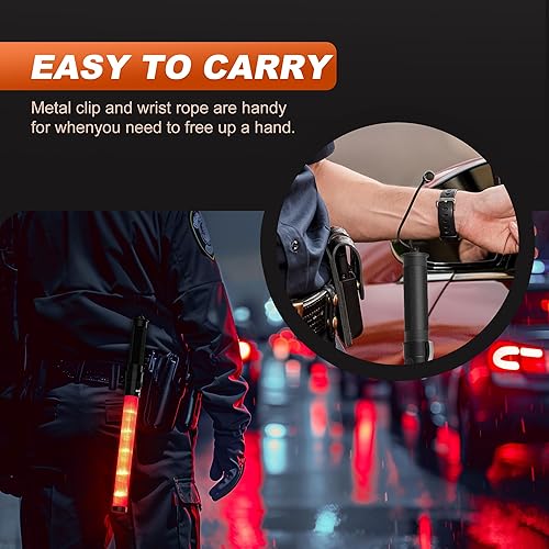 Miniatura 5 de Paquete de 10 varitas de tráfico de señal de 16 pulgadas, varita LED roja de control de tráfico con 3 modos intermitentes, bastón de seguridad de