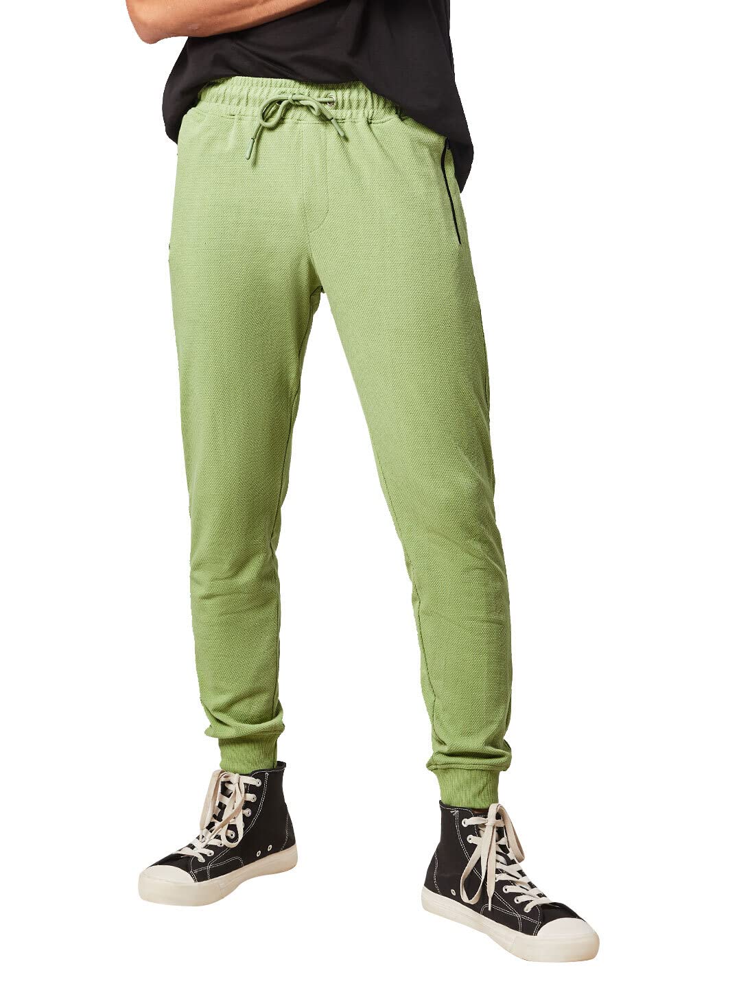 The Souled Store| Solids: Light Olive (Honeycombed) Mens and Boys Joggers|Regular fit Solid| 60% Cotton 40% Polyester Green Color Men Joggers