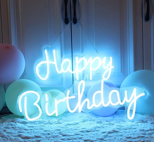 Letrero de neón de feliz cumpleaños decoración de fiesta de cumpleaños azul hielo funciona con USB para el hogar fiesta dormitorio decoración de