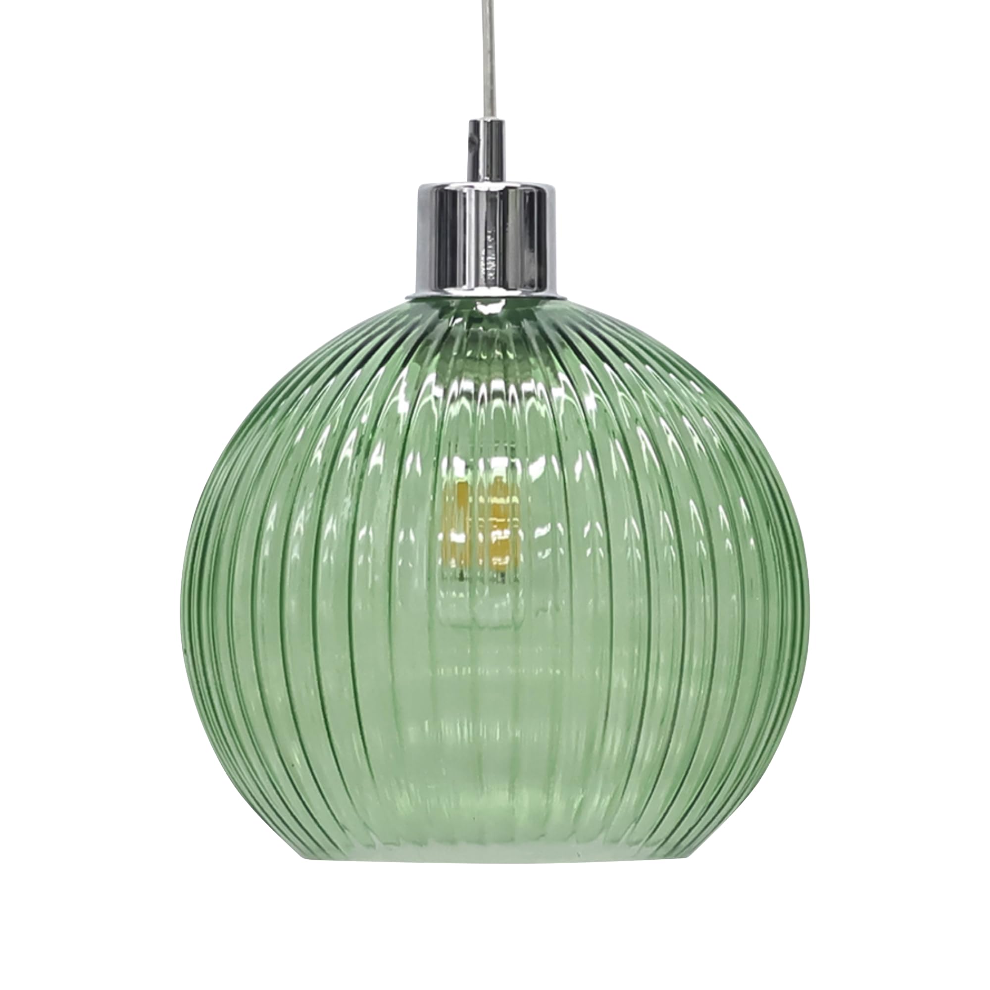 First Choice Lighting Unisex Green Betchley - Ribbed Glass Globe Easy Fit Pendant Shade