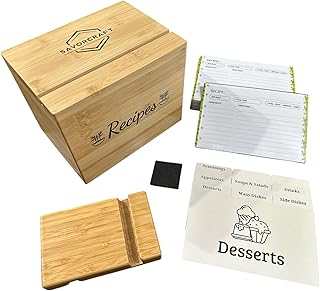Recipe Box with Cards and Dividers – Bamboo Wooden Recipe Organizer 4x6 with 100 Waterproof Recipe Cards, Magnetic Closure & Phone Holder – Perfect Gift for Home Cooks and Kitchen Decor