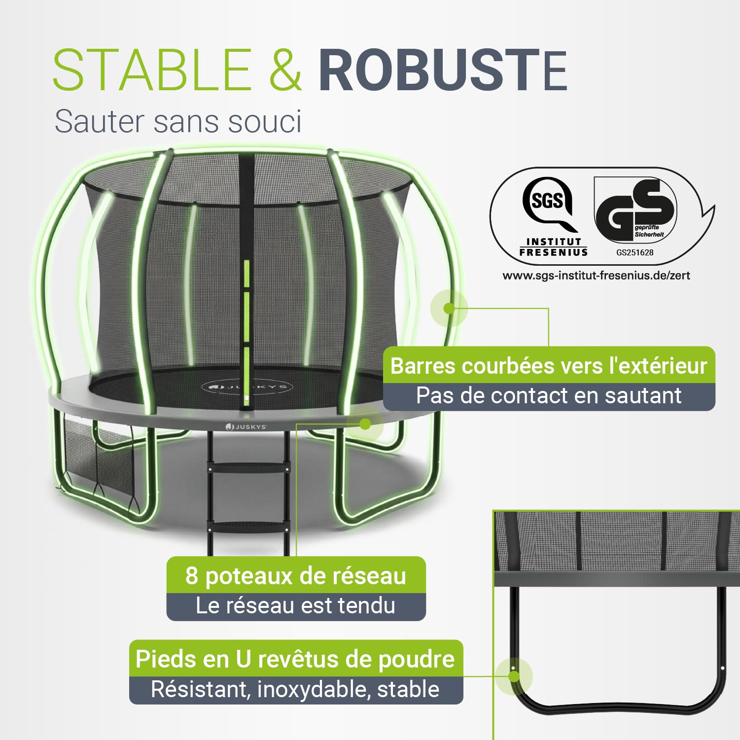 Juskys Trampoline SkyBounce – Trampoline de Jardin extérieur avec Filet de sécurité, échelle et ancrages au Sol, Protection de Bord rembourrée