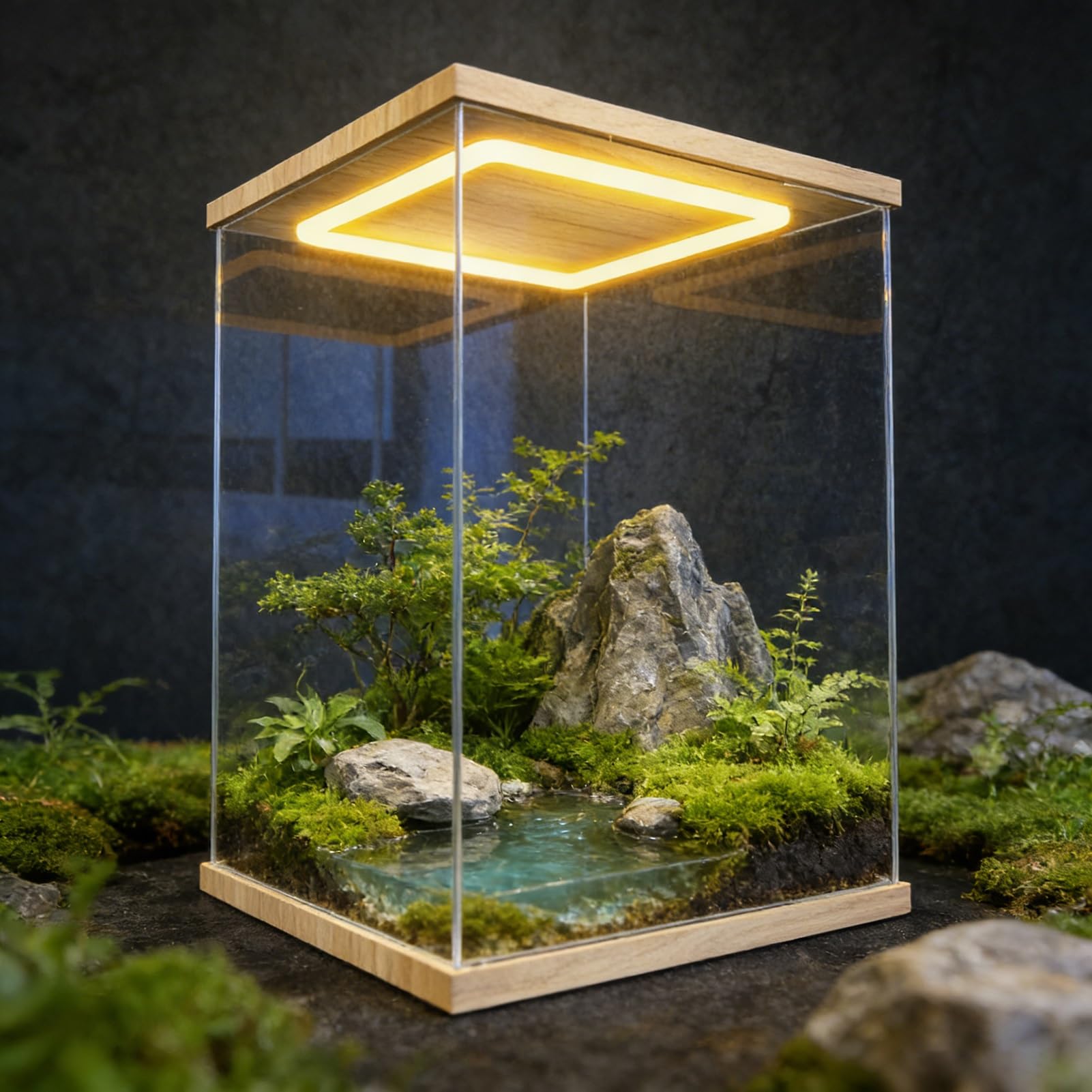 Urna Metacrilato Vitrina de Acrílico Transparente con Luz LED, Caja Decorativa de Escritorio de 15, 20, 30, 35, 40, 50 y 60 cm De Altura, Organizador Vertical de Gran(L25xW25xH40cm/10x10x16")