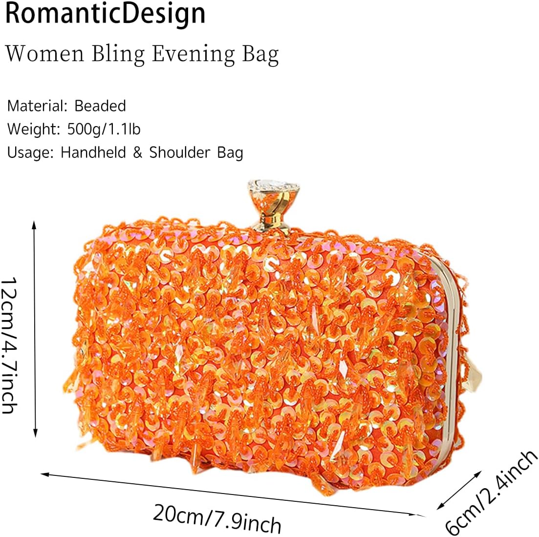 RomanticDesign Women Bling Evening Bag Fashion Embroidered Beaded Sequin Clutch Cocktail Wedding Party Purse