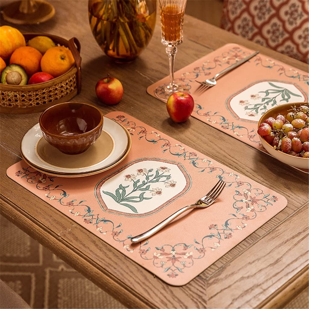 2 pièces en Cuir Tapis de Table de Cuisine Fleur Romantique napperons de Nourriture Tapis d'isolation Thermique décor à la Maison (A 30 * 45cm)