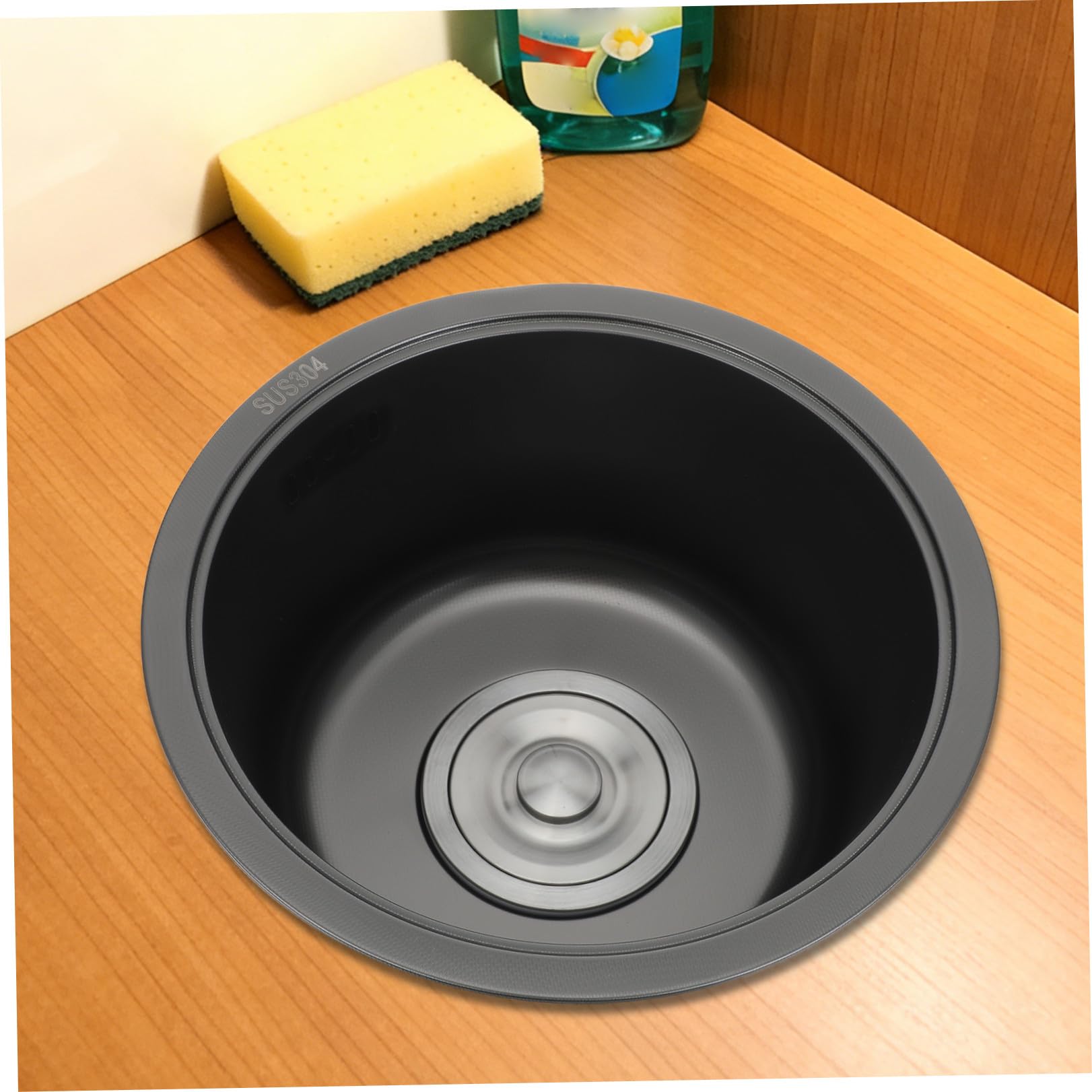 Fregadero Instalación Flexible Dual Redondo de Acero Inoxidable 304 Mini Lavabo con Kit de Desagüe E Integración de Rebosadero para Cocina Camper para Furgonetas y Caravanas
