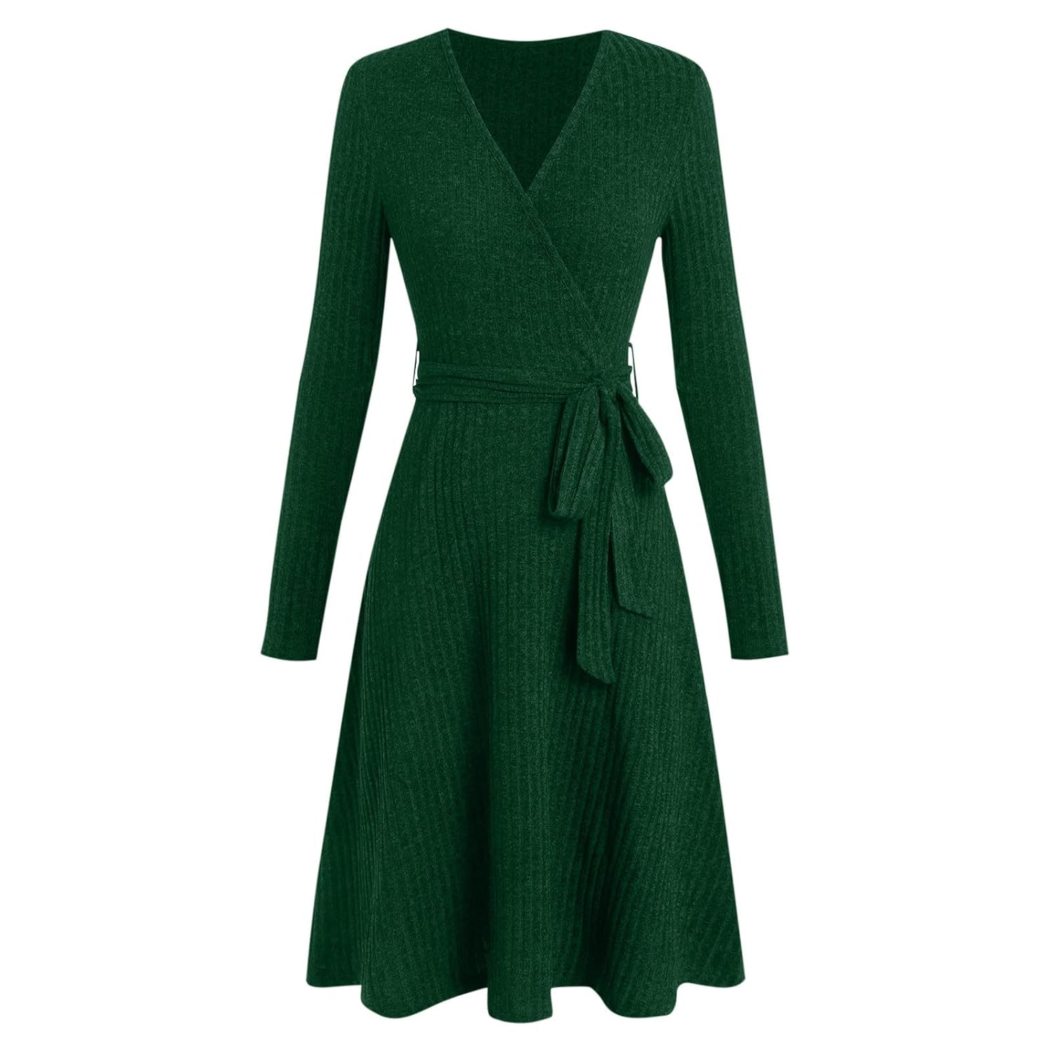 Women Sweater Wrap Dress Long Sleeve Fashion Casual Fall Midi Dress V Neck Teacher Church Work Outfits with