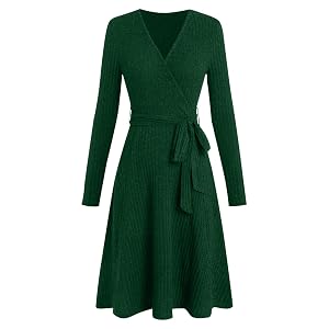 Women Sweater Wrap Dress Long Sleeve Fashion Casual Fall Midi Dress V Neck Teacher Church Work Outfits with