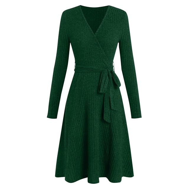 Women Sweater Wrap Dress Long Sleeve Fashion Casual Fall Midi Dress V Neck Teacher Church Work Outfits with