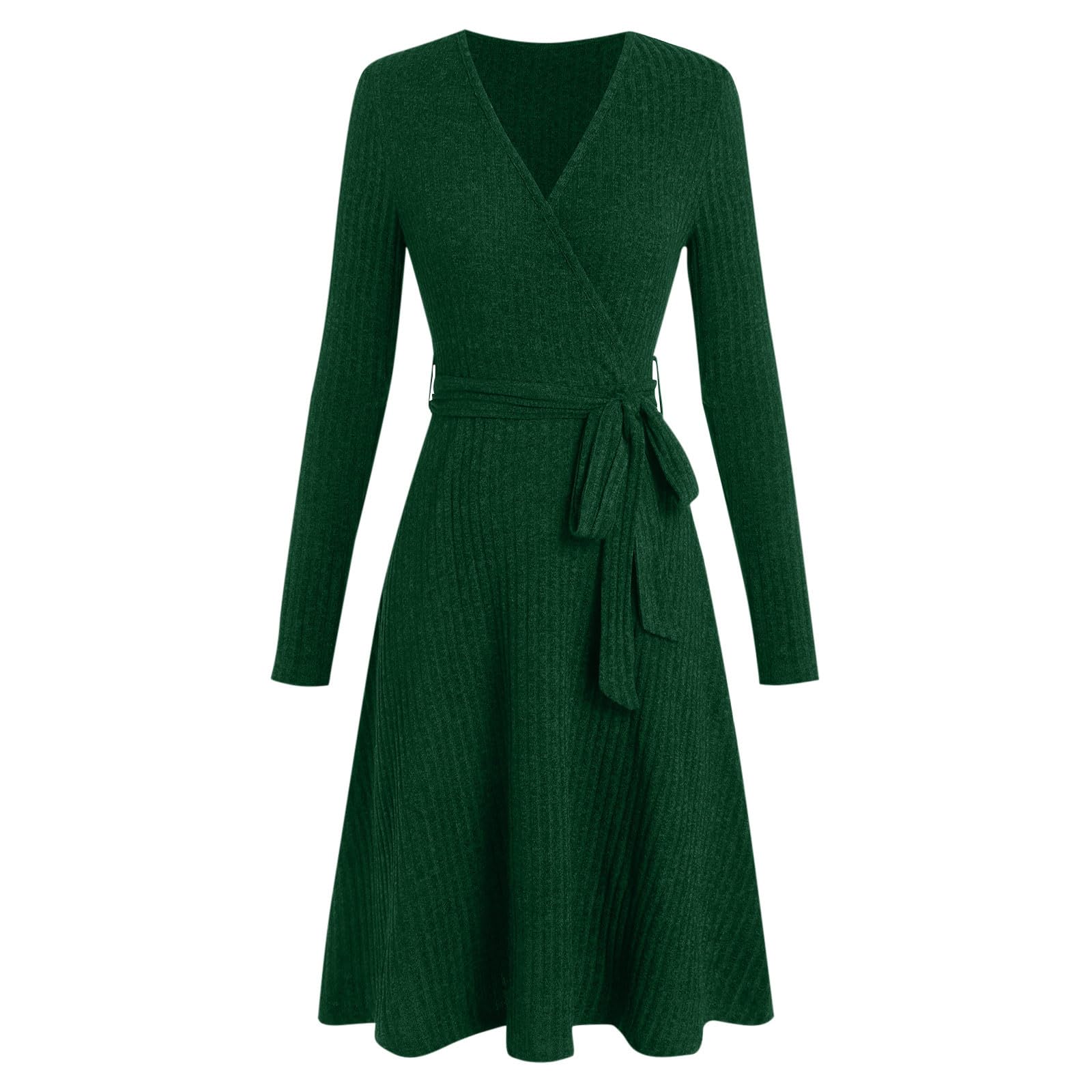Women Sweater Wrap Dress Long Sleeve Fashion Casual Fall Midi Dress V Neck Teacher Church Work Outfits with
