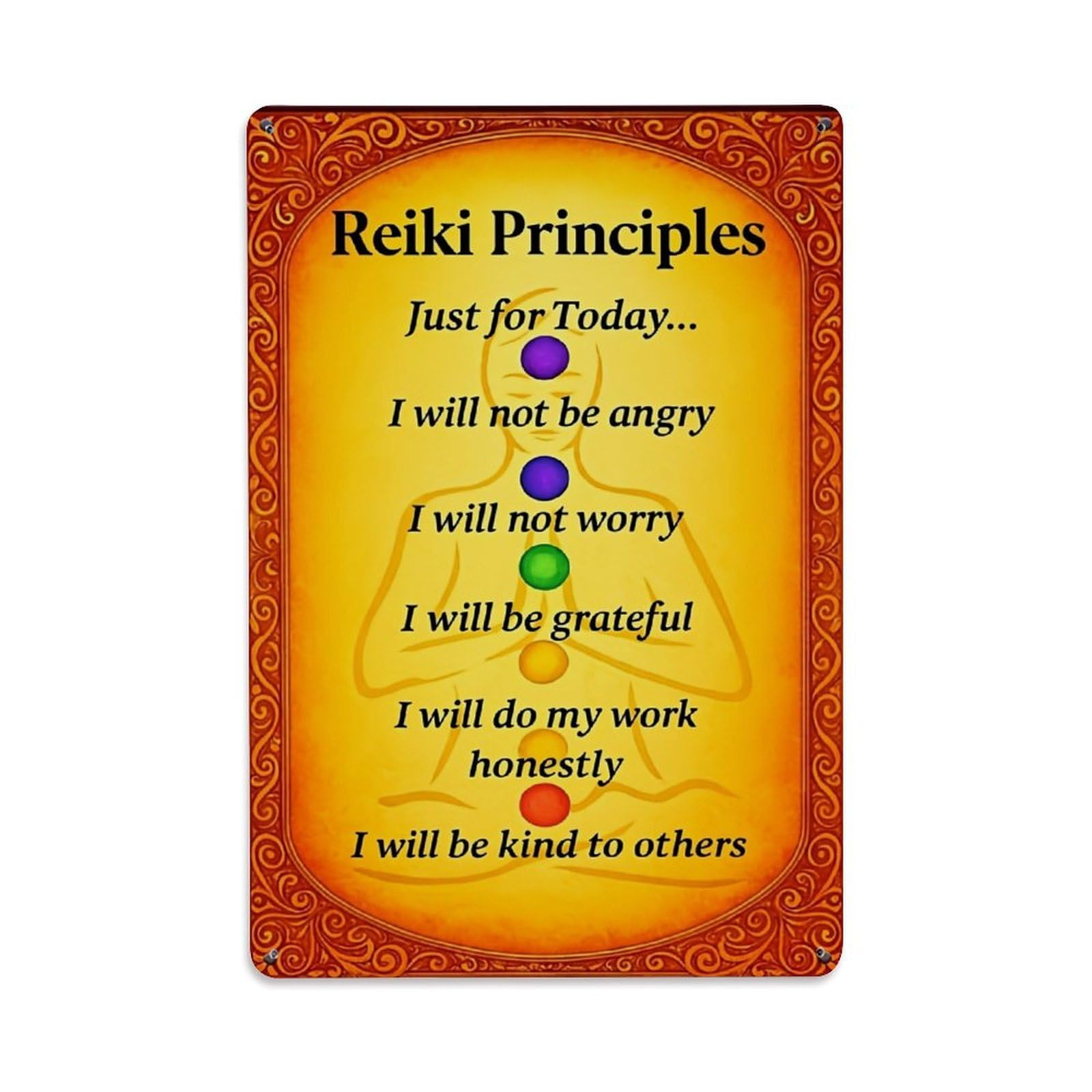 Jdfenggu Vintage Reiki Principles Chakra Alignment Meditation Guide Retro Metal Tin Sign, Decor Art Poster For Bar, Home, Man Cave, Kitchen, Laundry Room Gift 8X12inch